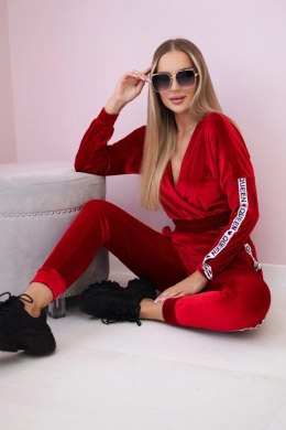 Komplet welurowy z napisem Queen czerwony  