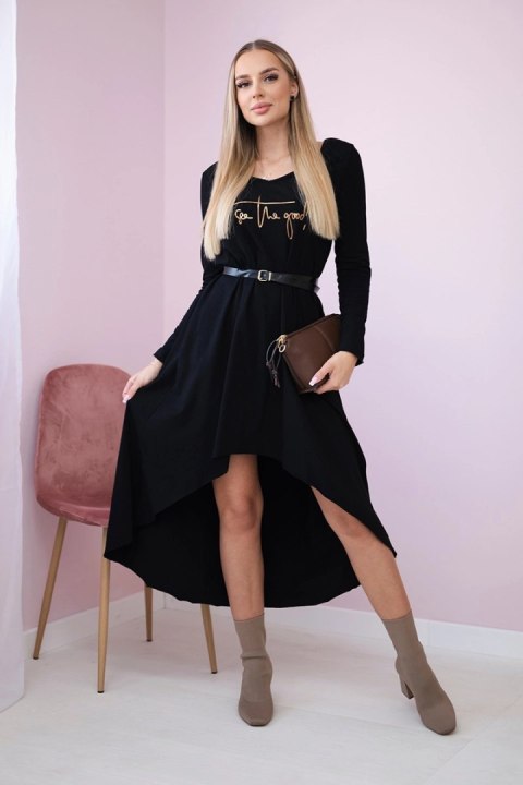 Sukienka z ozdobnym paskiem i napisem czarna  