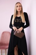Sukienka z ozdobnym paskiem i napisem czarna  