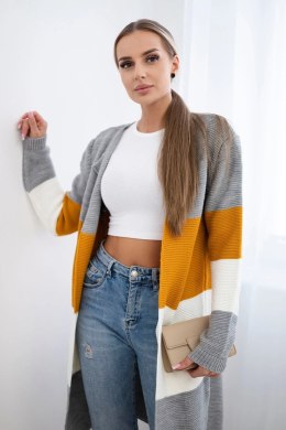 Sweter Kardigan w pasy szary+musztardowy  