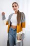 Sweter Kardigan w pasy szary+musztardowy  