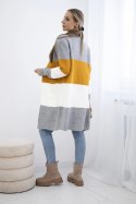 Sweter Kardigan w pasy szary+musztardowy  