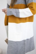 Sweter Kardigan w pasy szary+musztardowy  