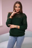 Sweter z ażurowym zdobieniem zielony  