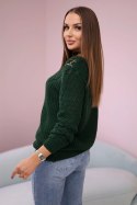 Sweter z ażurowym zdobieniem zielony  