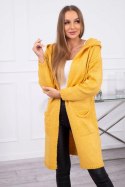 Sweter z kapturem i kieszeniami gładki musztardowy  