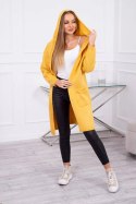 Sweter z kapturem i kieszeniami gładki musztardowy  