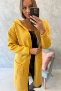 Sweter z kapturem i kieszeniami gładki musztardowy  
