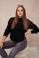 Sweter z półgolfem i wzorem w romby czarny  