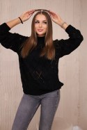 Sweter z półgolfem i wzorem w romby czarny  