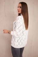 Sweter z półgolfem i wzorem w romby ecru  
