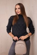 Sweter z półgolfem i wzorem w romby grafitowy  