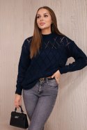 Sweter z półgolfem i wzorem w romby granatowy  