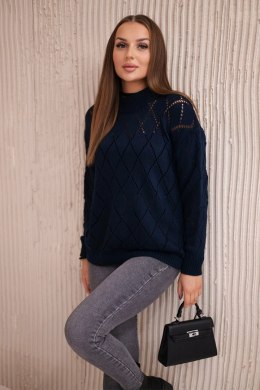 Sweter z półgolfem i wzorem w romby granatowy  