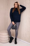 Sweter z półgolfem i wzorem w romby granatowy  