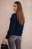 Sweter z półgolfem i wzorem w romby granatowy  