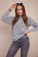 Sweter z półgolfem i wzorem w romby szary  