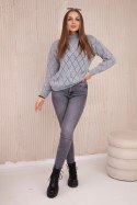 Sweter z półgolfem i wzorem w romby szary  