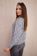 Sweter z półgolfem i wzorem w romby szary  