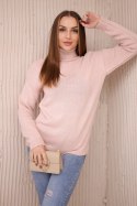 Sweter z wywijanym golfem pudrowy róż  