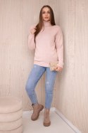 Sweter z wywijanym golfem pudrowy róż  