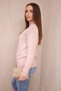 Sweter z wywijanym golfem pudrowy róż  
