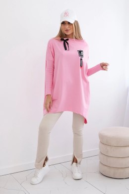 Bluza oversize z asymetrycznymi bokami jasno różowa  