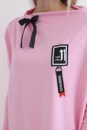 Bluza oversize z asymetrycznymi bokami jasno różowa  