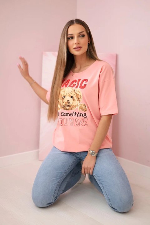 Bluzka z nadrukiem Magic morelowa Bluzka z nadrukiem Magic morelowa