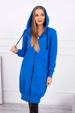 Bluza ocieplana długa z kapturem chabrowa  