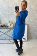 Bluza ocieplana długa z kapturem chabrowa  
