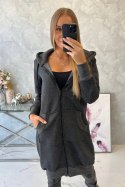 Bluza ocieplana długa z kapturem grafitowa  