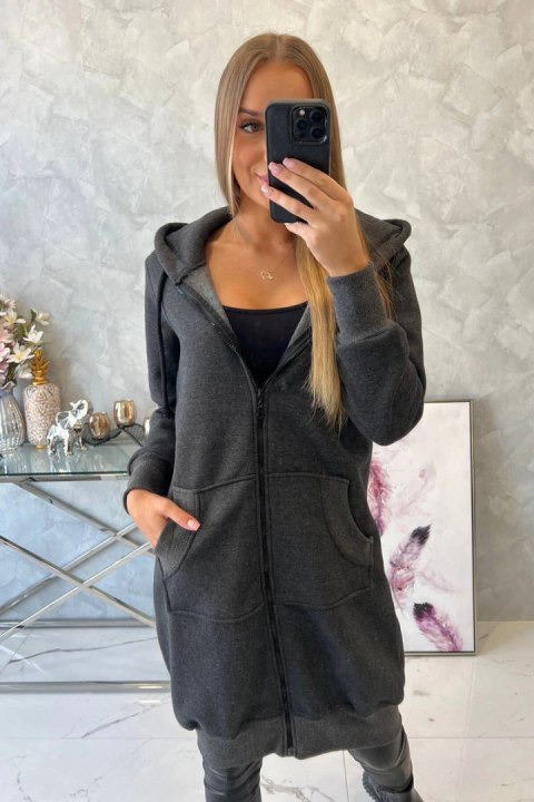Bluza ocieplana długa z kapturem grafitowa Bluza ocieplana długa z kapturem grafitowa