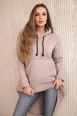 Bluza ocieplana z długim tyłem i kapturem ciemny beżowy  
