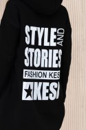 Bluza ocieplana z długim tyłem i kapturem czarna  