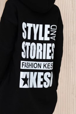 Bluza ocieplana z długim tyłem i kapturem czarna  