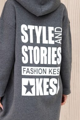 Bluza ocieplana z długim tyłem i kapturem grafitowa  