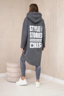 Bluza ocieplana z długim tyłem i kapturem grafitowa  