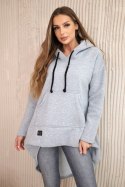 Bluza ocieplana z długim tyłem i kapturem szara  