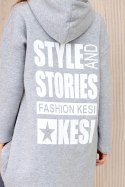 Bluza ocieplana z długim tyłem i kapturem szara  