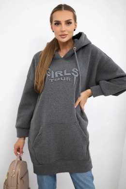 Bluza ocieplana z haftowanym napisem oversize grafitowa  