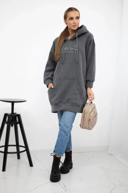 Bluza ocieplana z haftowanym napisem oversize grafitowa  