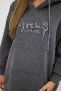Bluza ocieplana z haftowanym napisem oversize grafitowa  