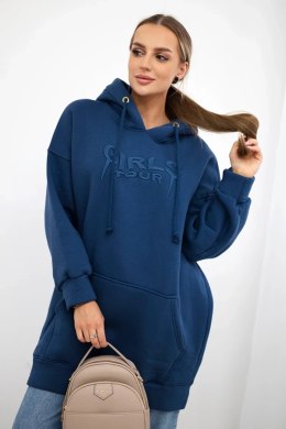 Bluza ocieplana z haftowanym napisem oversize jeansowa  
