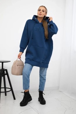 Bluza ocieplana z haftowanym napisem oversize jeansowa  