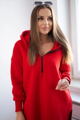 Bluza ocieplana z rozcięciami na bokach czerwona  