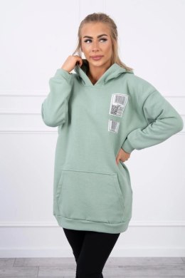 Bluza z kapturem z naszywkami ciemno miętowa  