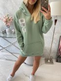 Bluza z kapturem z naszywkami ciemno miętowa  