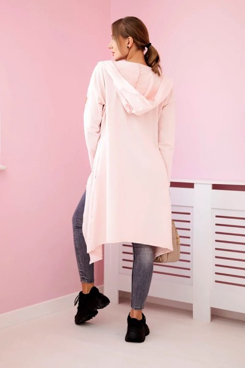 Bluza Narzutka długa z kapturem jasny pudrowy róż Bluza Narzutka długa z kapturem jasny pudrowy róż