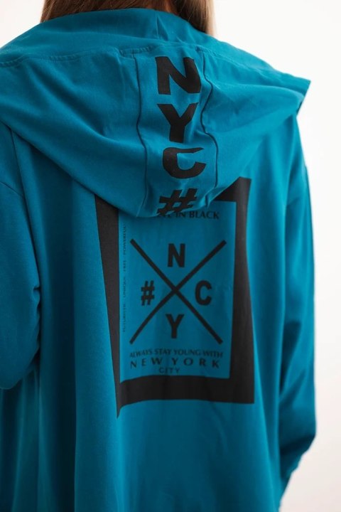 Bluza Narzutka z kapturem oversize morska Bluza Narzutka z kapturem oversize morska